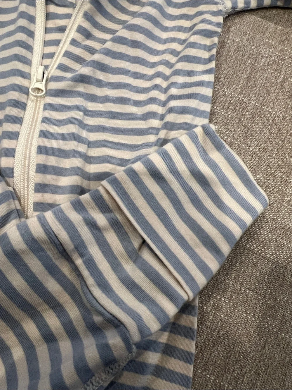 Hanna Andersson Light Blue & Cream Striped Zip Hoodie